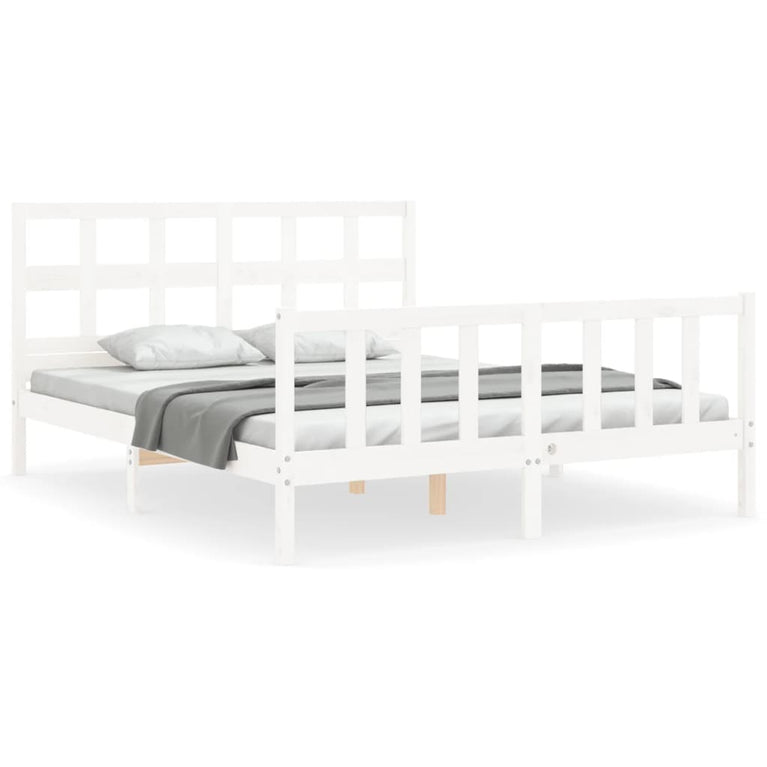 Bedframe met hoofdbord massief hout wit 160x200 cm