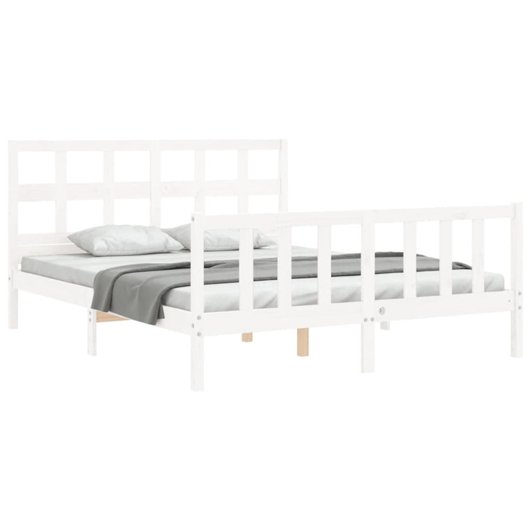 Bedframe met hoofdbord massief hout wit 160x200 cm