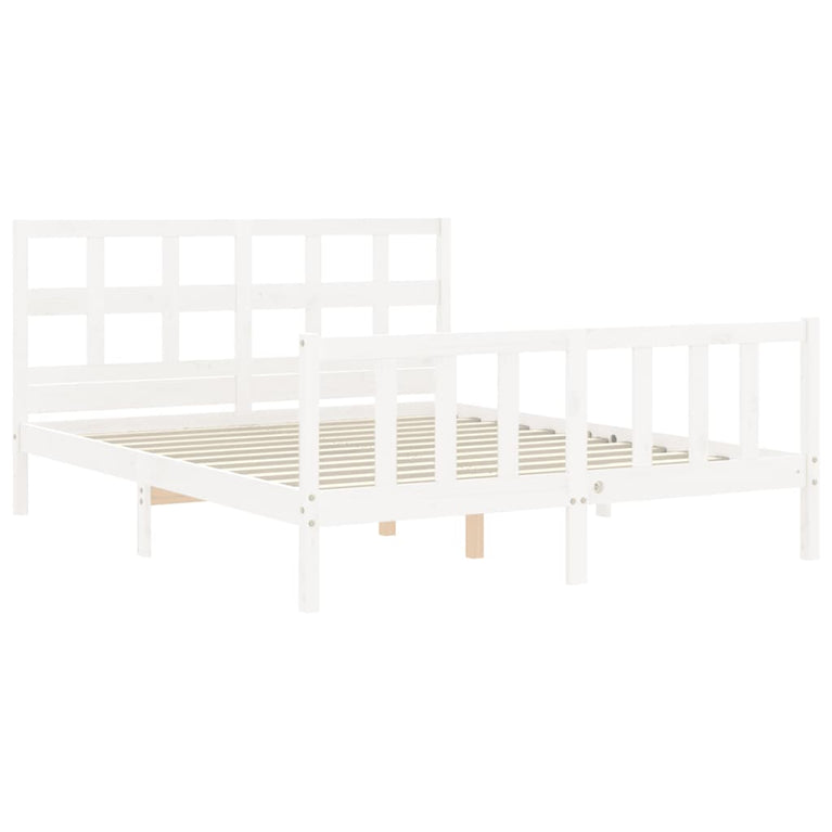 Bedframe met hoofdbord massief hout wit 160x200 cm