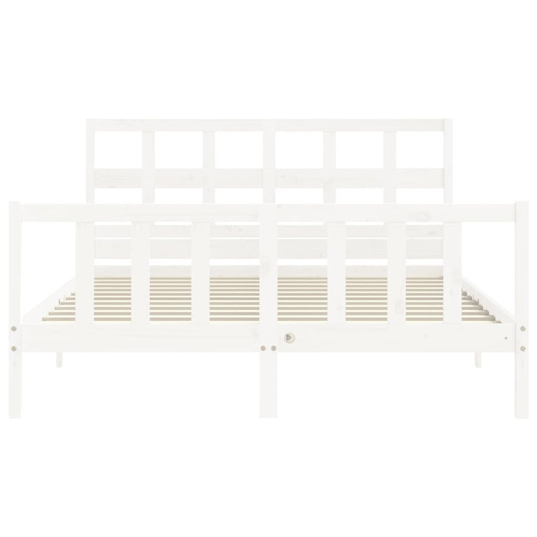 Bedframe met hoofdbord massief hout wit 160x200 cm