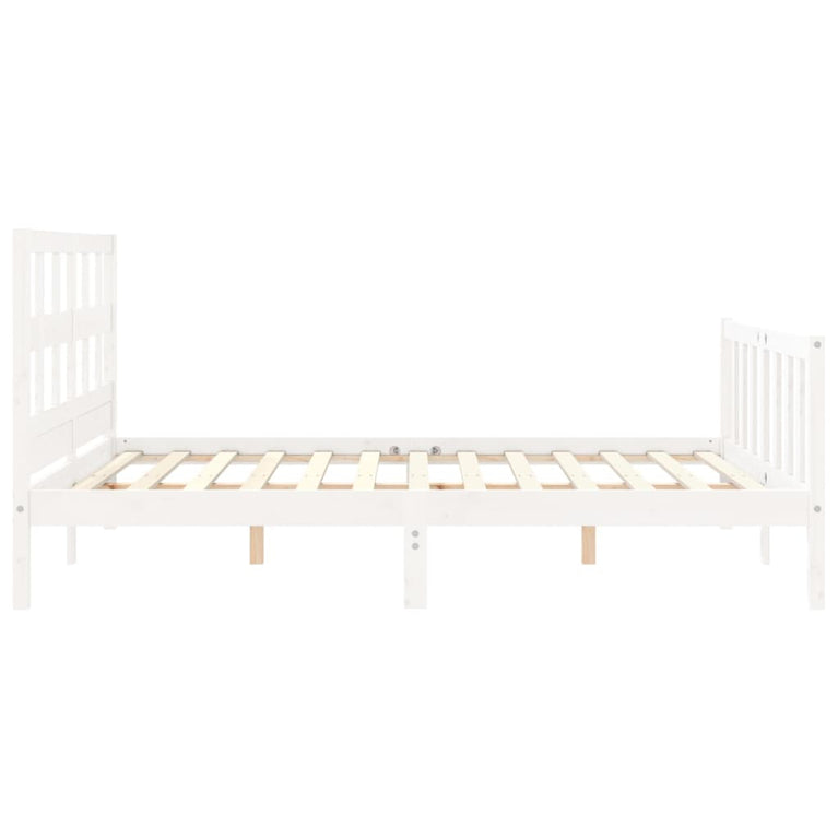 Bedframe met hoofdbord massief hout wit 160x200 cm