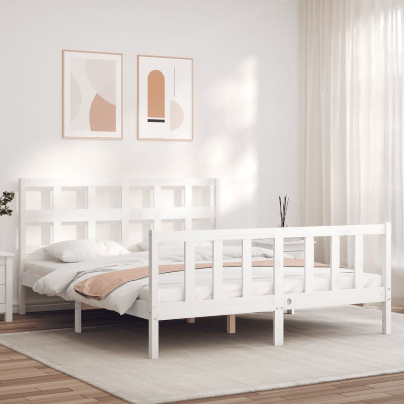 Bedframe met hoofdbord massief hout wit 160x200 cm