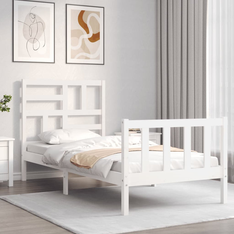 Bedframe met hoofdbord massief hout wit 2FT6 Small Single