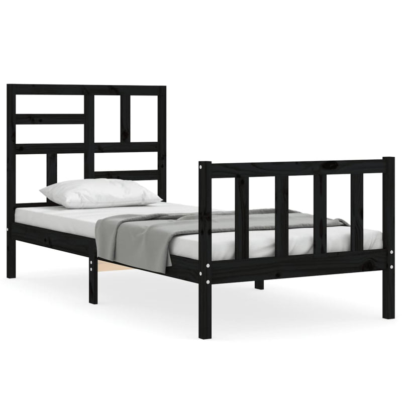 Bedframe met hoofdbord massief hout zwart 2FT6 Small Single