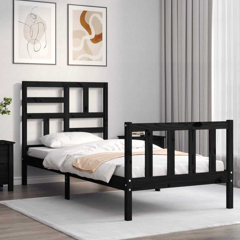 Bedframe met hoofdbord massief hout zwart 2FT6 Small Single