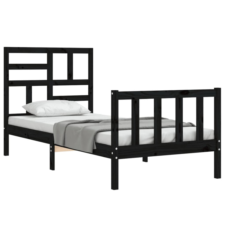 Bedframe met hoofdbord massief hout zwart 2FT6 Small Single