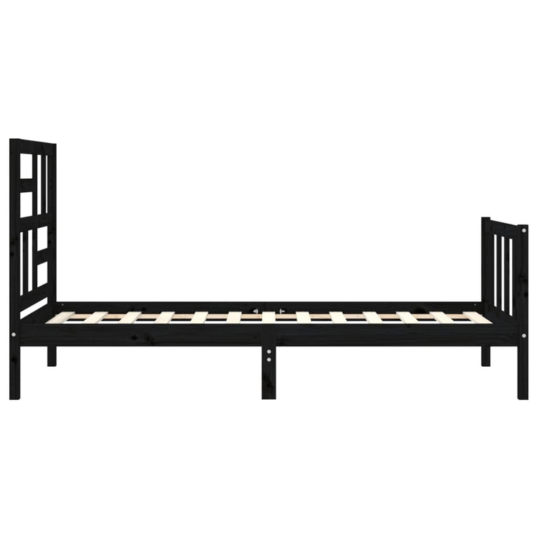 Bedframe met hoofdbord massief hout zwart 2FT6 Small Single