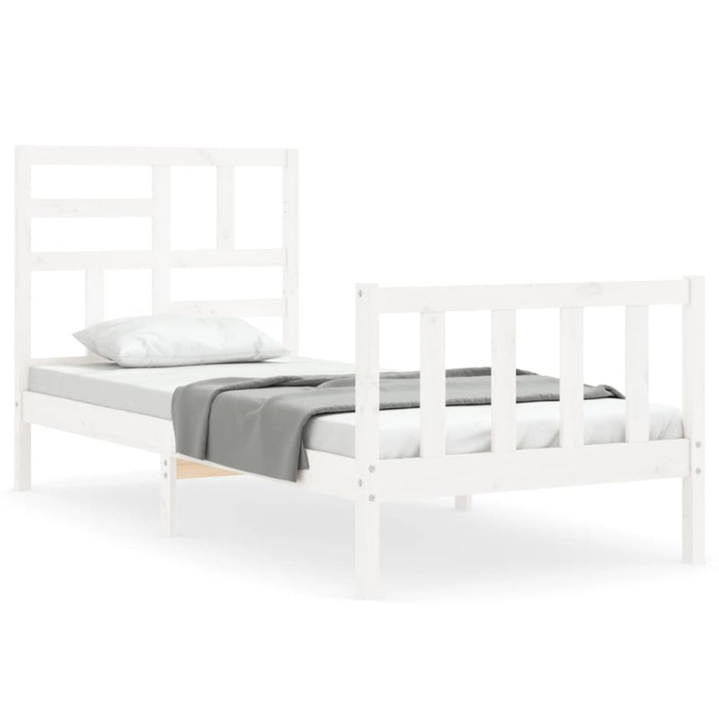 Bedframe met hoofdbord massief hout wit 3FT Single