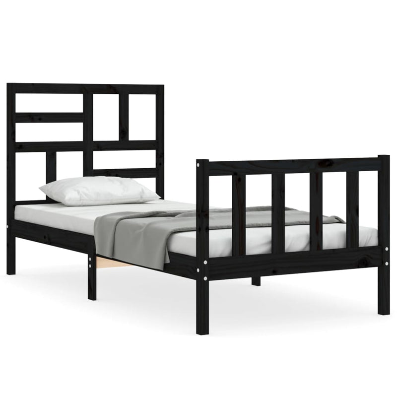 Bedframe met hoofdbord massief hout zwart 3FT Single