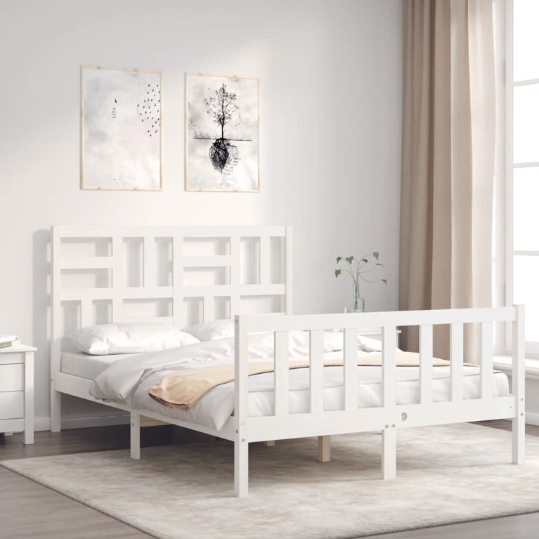 Bedframe met hoofdbord massief hout wit 4FT Small Double