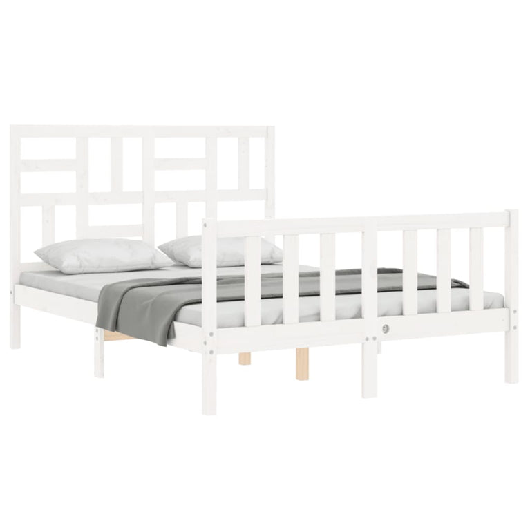Bedframe met hoofdbord massief hout wit 4FT Small Double