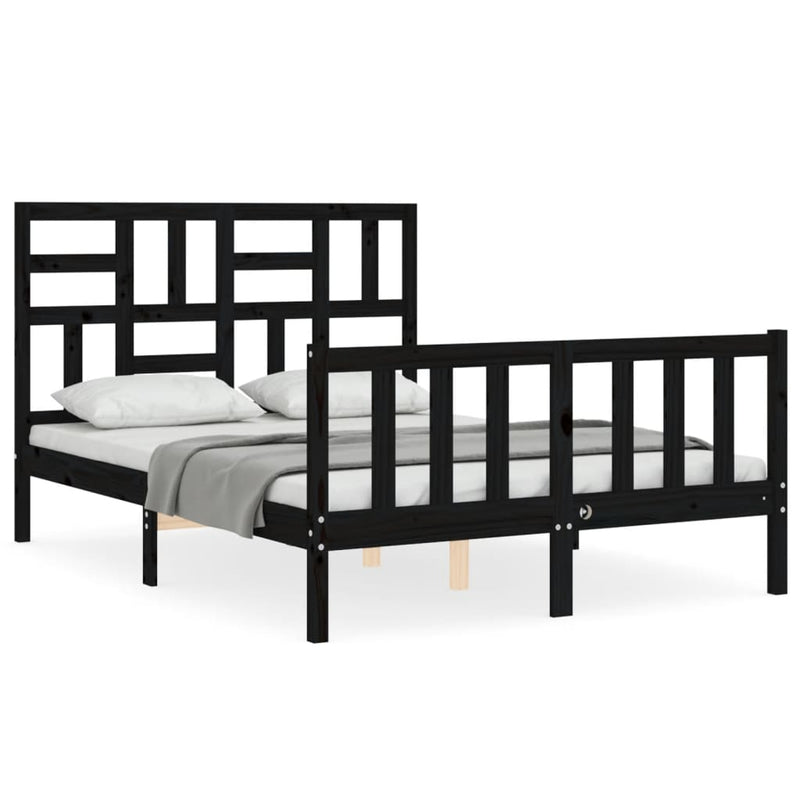 Bedframe met hoofdbord massief hout zwart 4FT Small Double