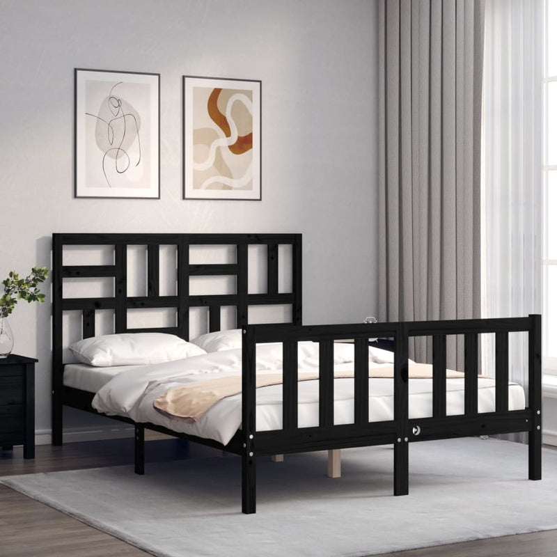 Bedframe met hoofdbord massief hout zwart 4FT Small Double