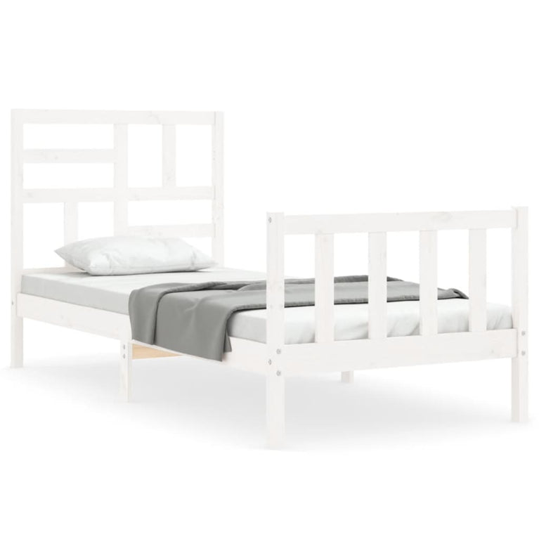 Bedframe met hoofdbord massief hout wit 90x200 cm