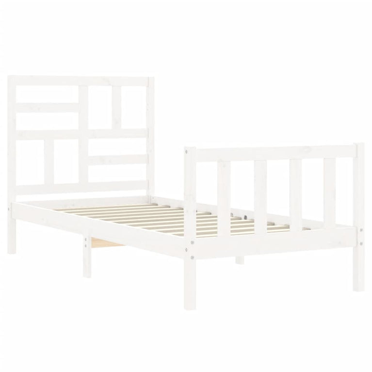 Bedframe met hoofdbord massief hout wit 90x200 cm