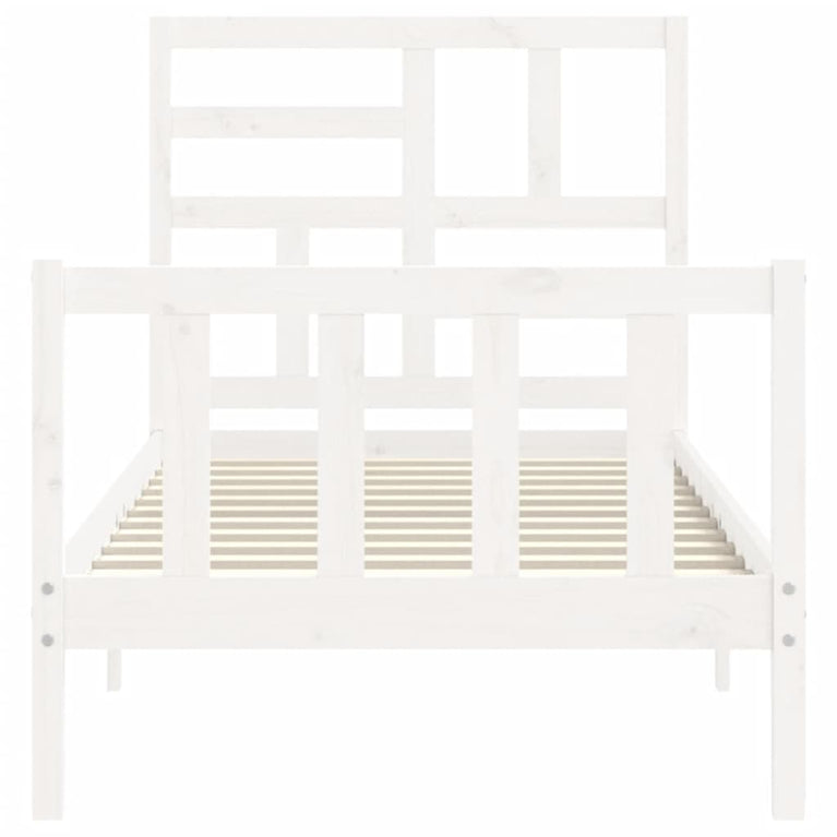 Bedframe met hoofdbord massief hout wit 90x200 cm