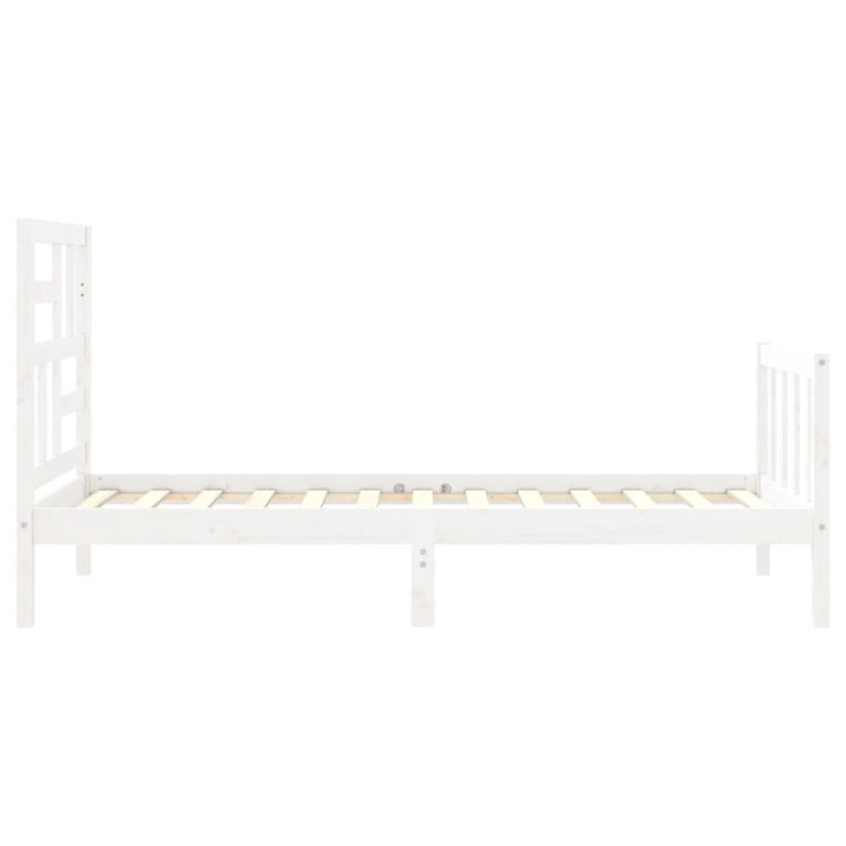 Bedframe met hoofdbord massief hout wit 90x200 cm