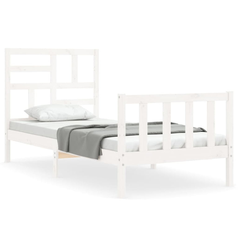 Bedframe met hoofdbord massief hout wit 100x200 cm