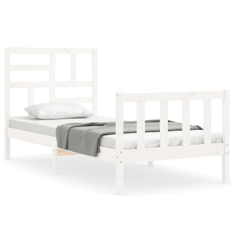 Bedframe met hoofdbord massief hout wit 100x200 cm