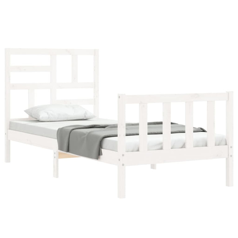 Bedframe met hoofdbord massief hout wit 100x200 cm