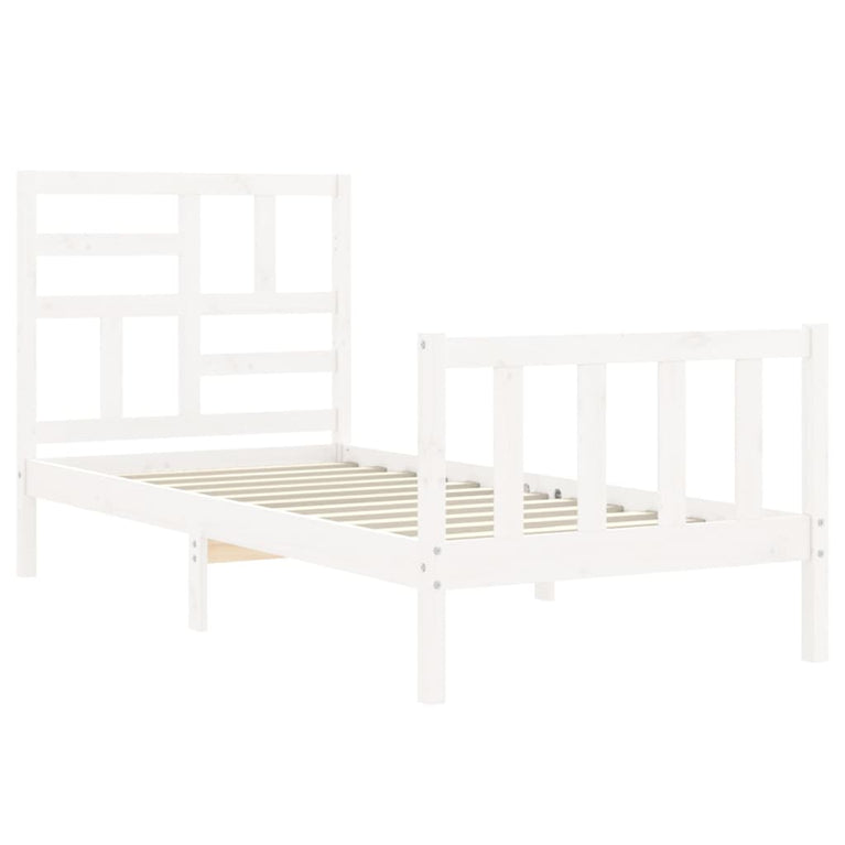 Bedframe met hoofdbord massief hout wit 100x200 cm