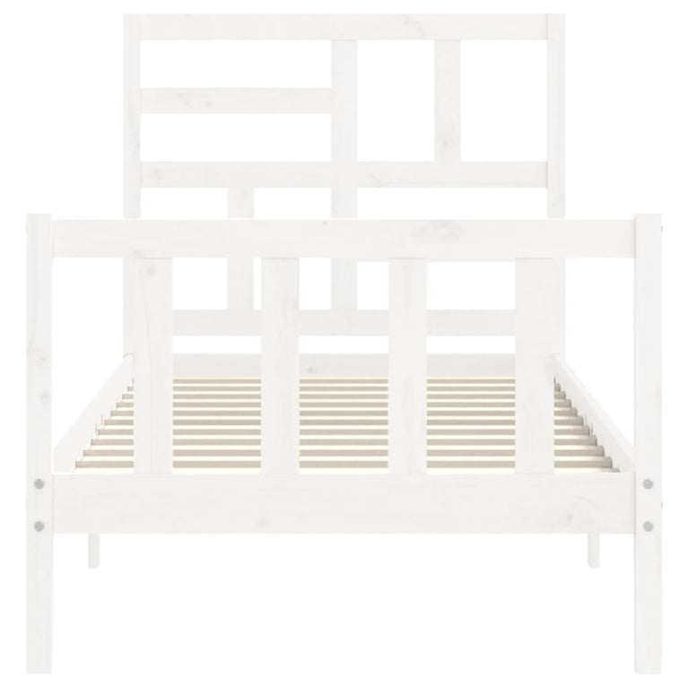 Bedframe met hoofdbord massief hout wit 100x200 cm