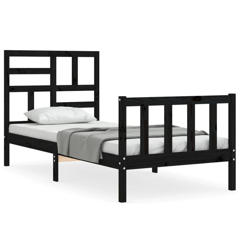 Bedframe met hoofdbord massief hout zwart 100x200 cm