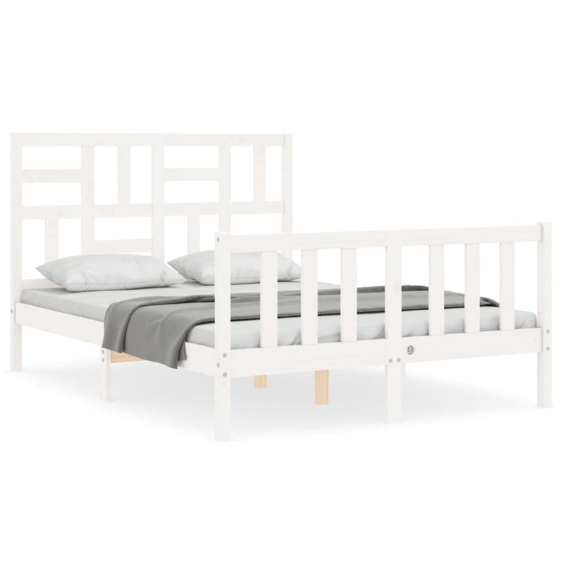 Bedframe met hoofdbord massief hout wit 120x200 cm