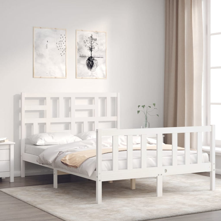 Bedframe met hoofdbord massief hout wit 120x200 cm