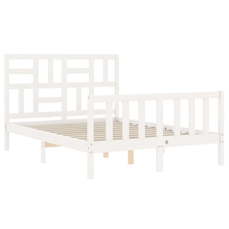 Bedframe met hoofdbord massief hout wit 120x200 cm