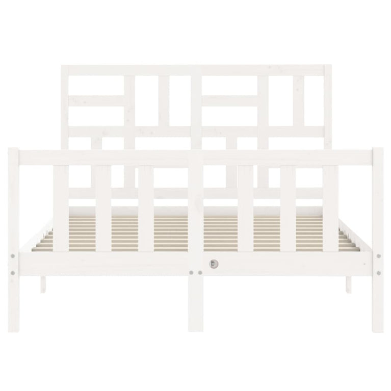 Bedframe met hoofdbord massief hout wit 120x200 cm
