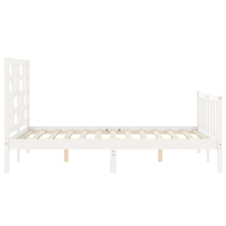 Bedframe met hoofdbord massief hout wit 120x200 cm