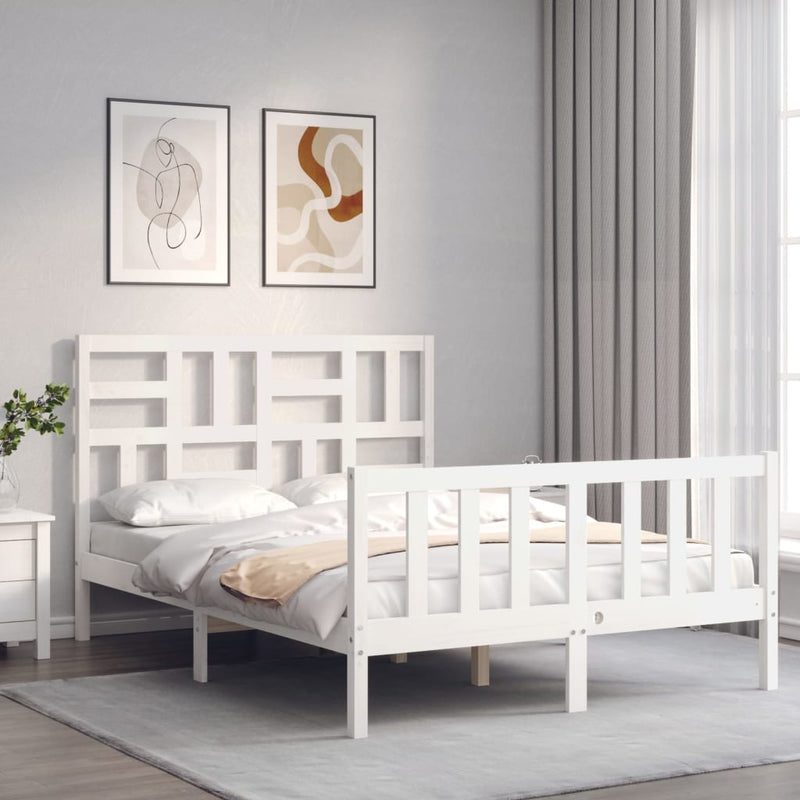 Bedframe met hoofdbord massief hout wit 120x200 cm