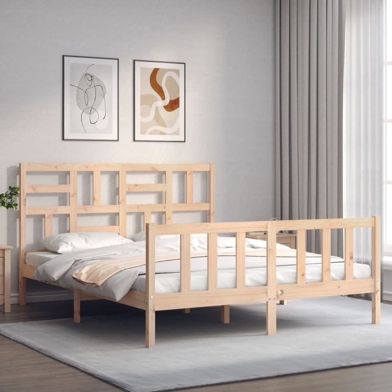 Bedframe met hoofdbord massief hout 5 FT King Size