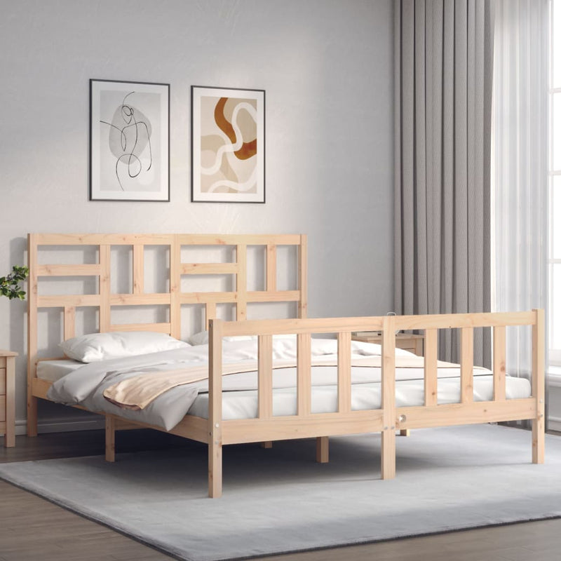 Bedframe met hoofdbord massief hout 5 FT King Size