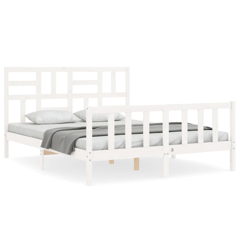 Bedframe met hoofdbord massief hout wit 160x200 cm