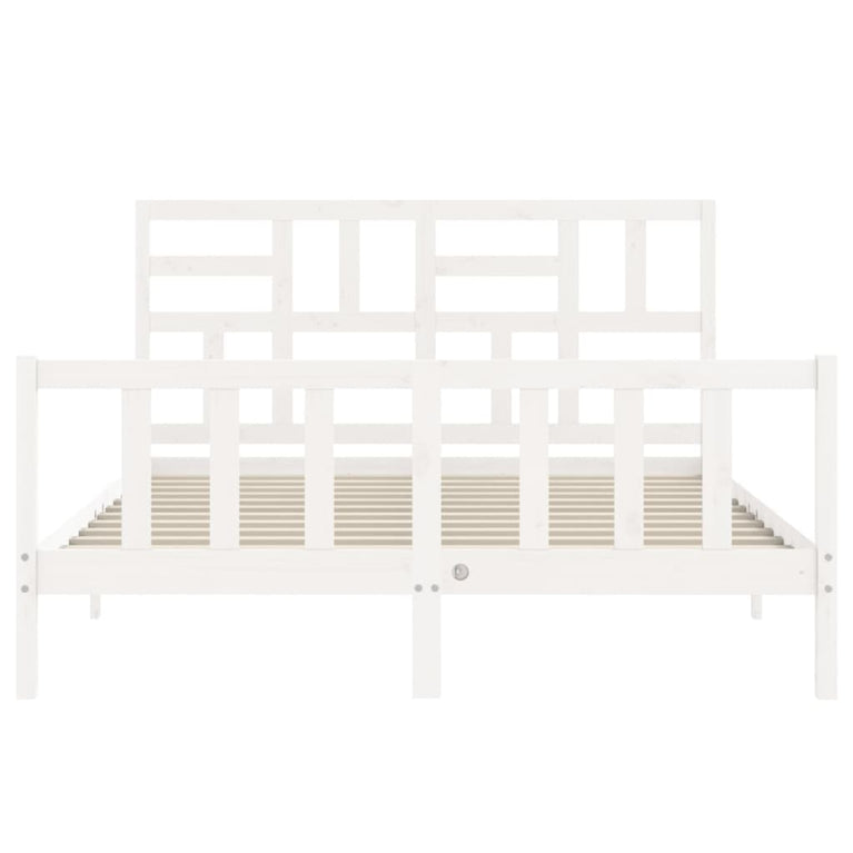 Bedframe met hoofdbord massief hout wit 160x200 cm