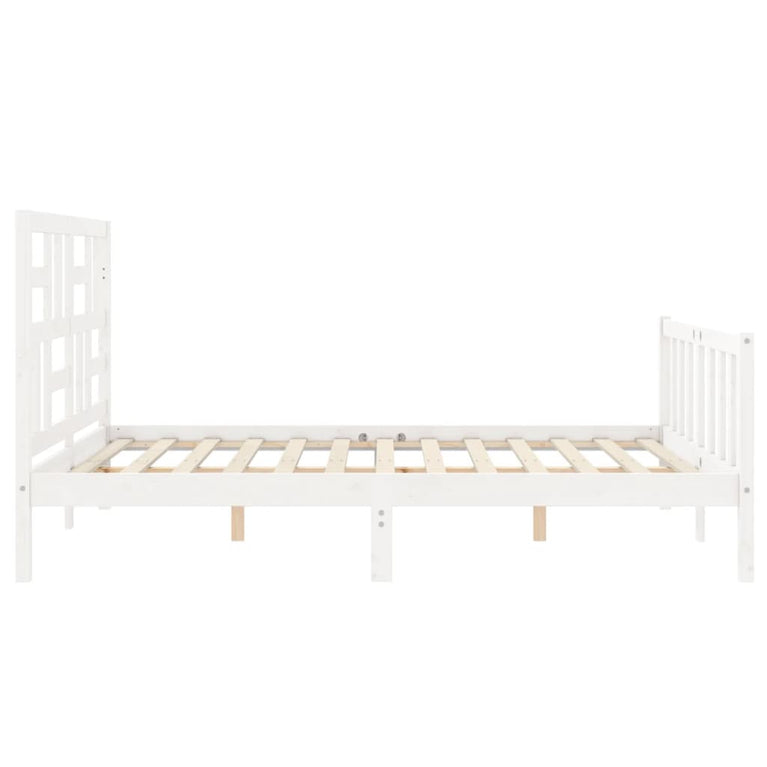 Bedframe met hoofdbord massief hout wit 160x200 cm