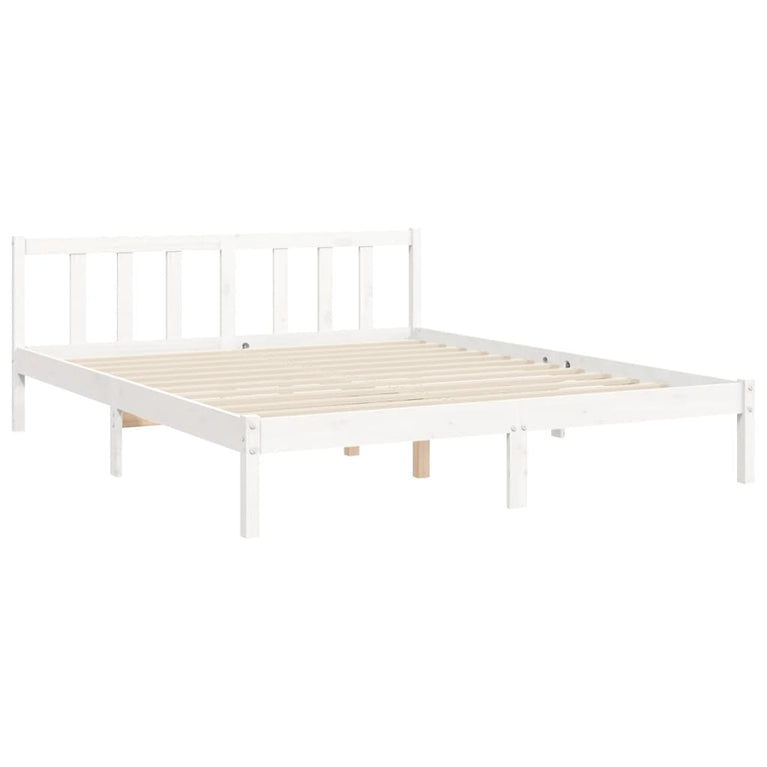 Bedframe met hoofdbord massief hout wit 160x200 cm