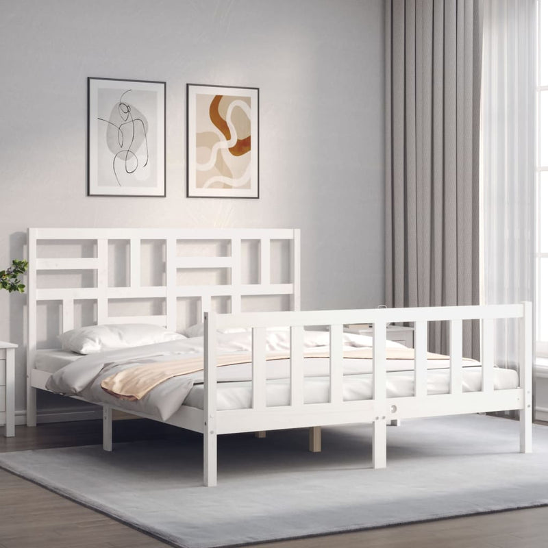 Bedframe met hoofdbord massief hout wit 160x200 cm
