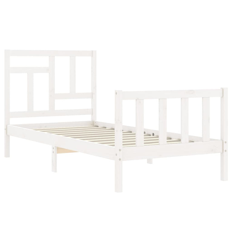 Bedframe met hoofdbord massief hout wit 2FT6 Small Single