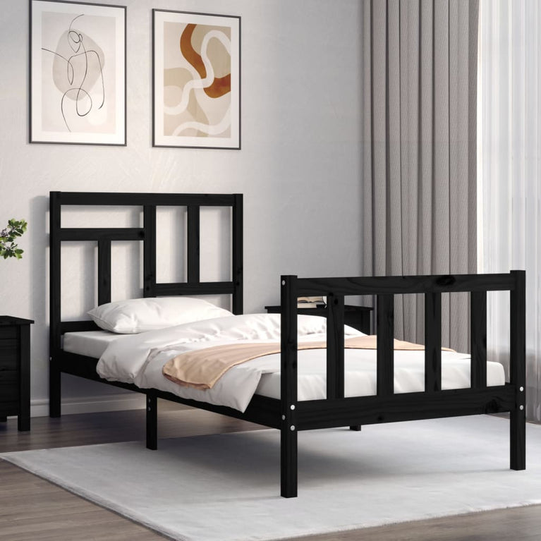 Bedframe met hoofdbord massief hout zwart 2FT6 Small Single