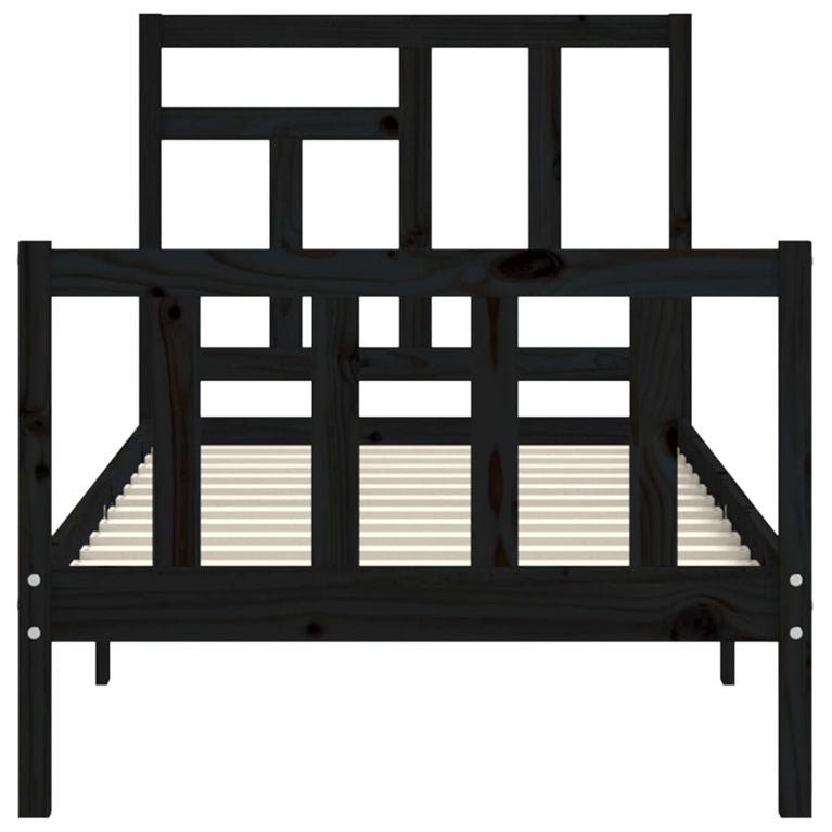 Bedframe met hoofdbord massief hout zwart 2FT6 Small Single