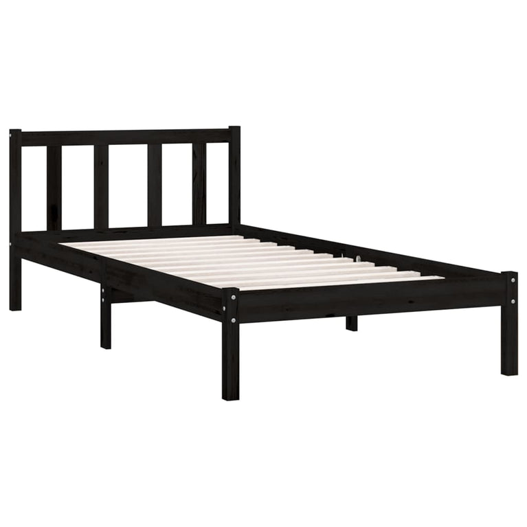 Bedframe met hoofdbord massief hout zwart 2FT6 Small Single