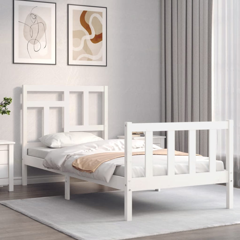 Bedframe met hoofdbord massief hout wit 3FT Single