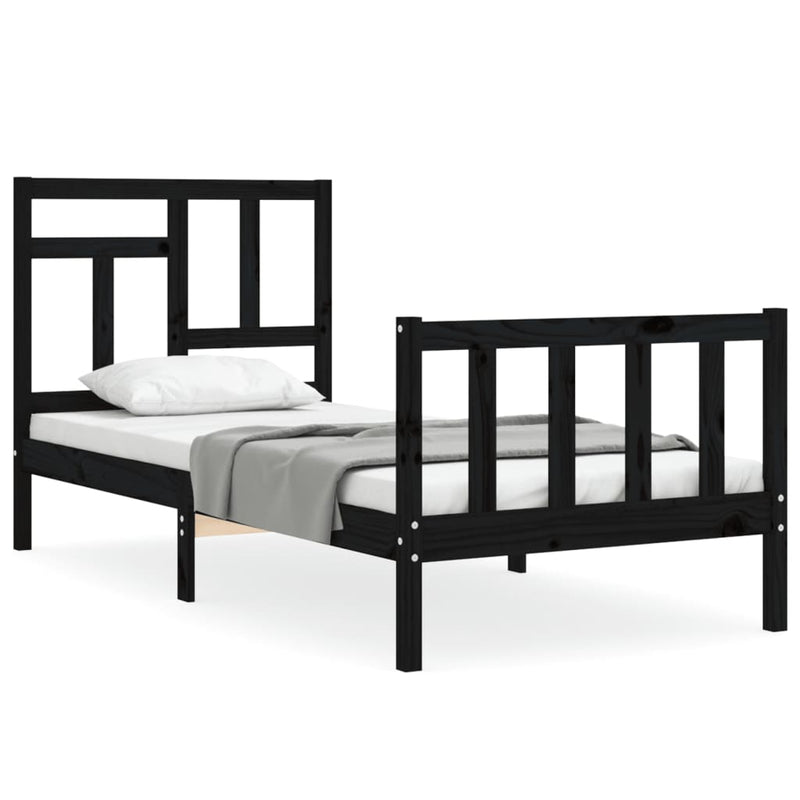 Bedframe met hoofdbord massief hout zwart 3FT Single