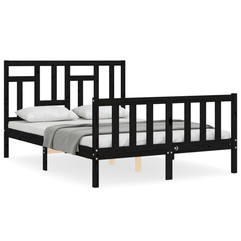 Bedframe met hoofdbord massief hout zwart 4FT Small Double