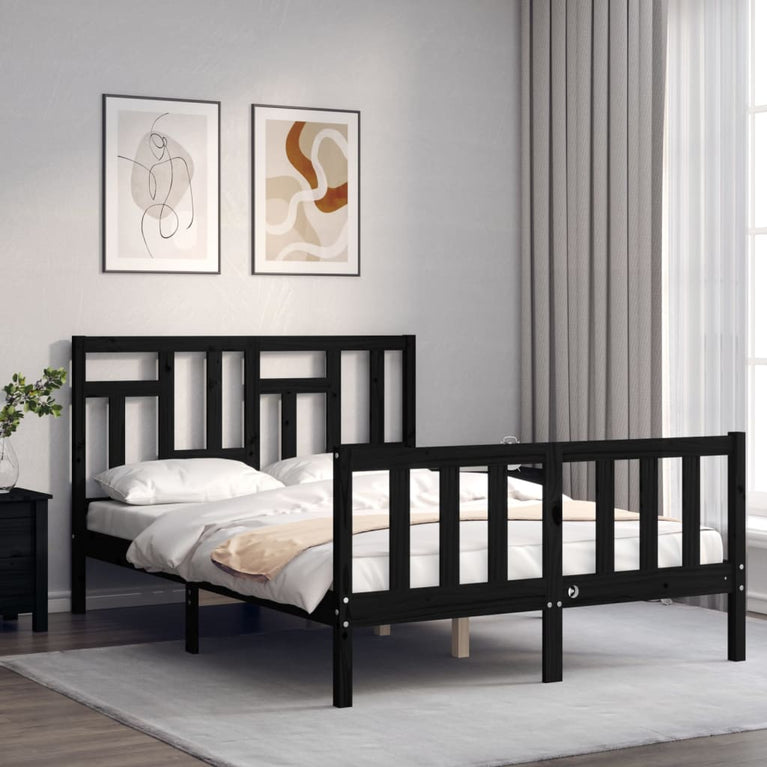 Bedframe met hoofdbord massief hout zwart 4FT Small Double