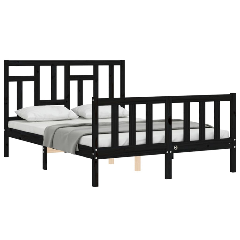 Bedframe met hoofdbord massief hout zwart 4FT Small Double
