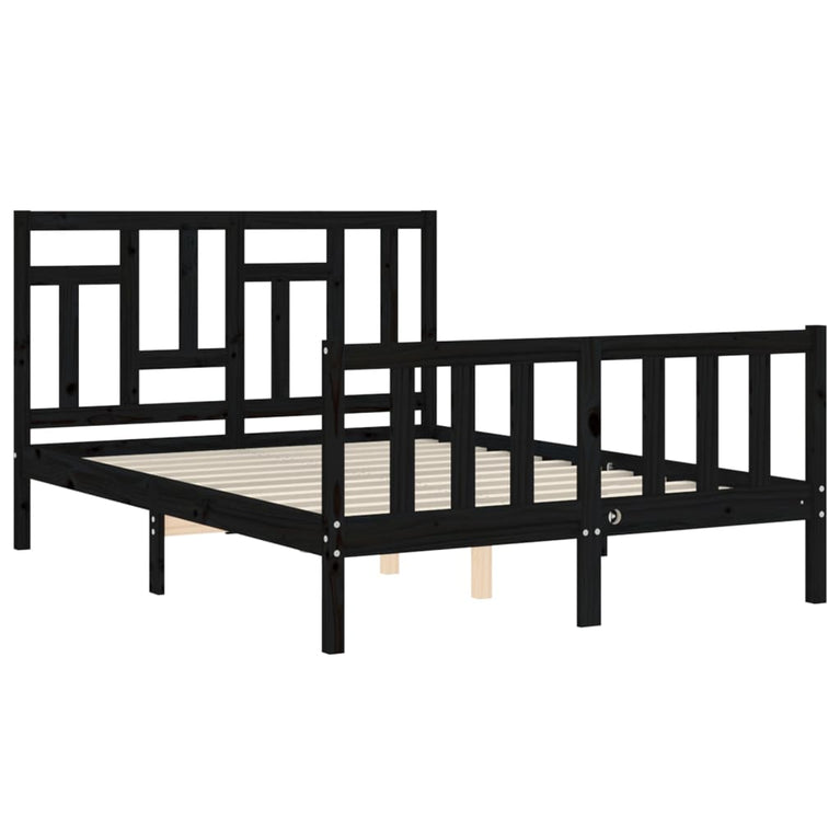 Bedframe met hoofdbord massief hout zwart 4FT Small Double